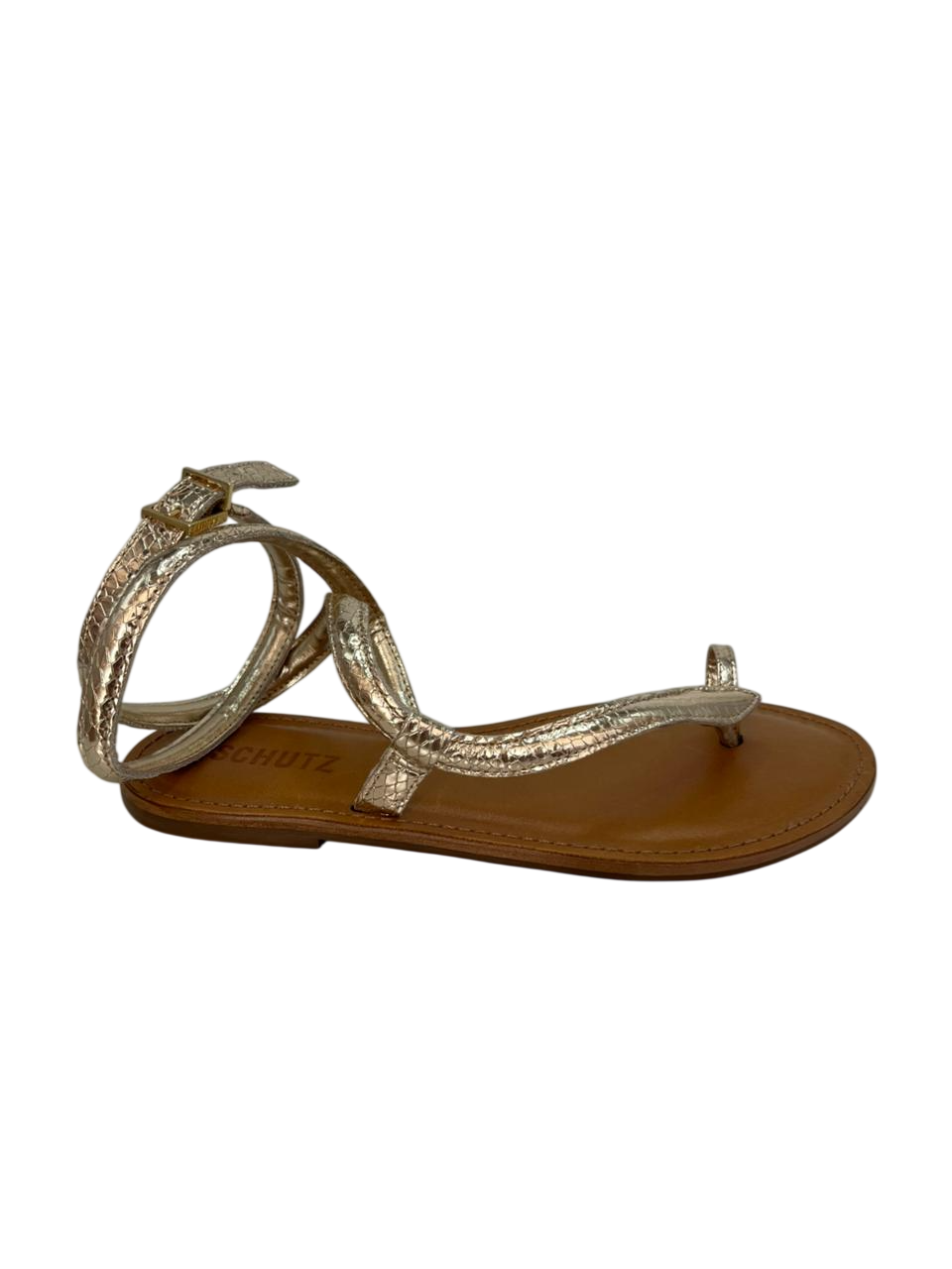 Sandália Feminina Rasteira Schutz Courtney Couro Metalizado Original